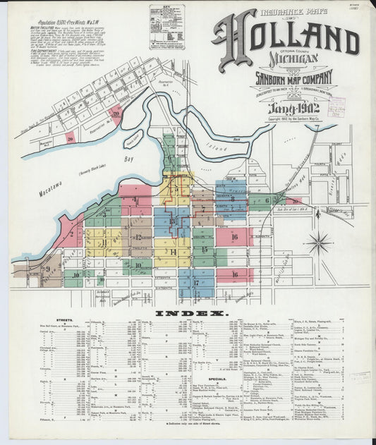Sanborn Fire Insurance Map from Holland, Ottawa County, Michigan (1902), Sheet #0001 - Historic Sanborn Fire Insurance Map Print, vintage old map wall art, antique decor, genealogy gift, Michigan Michigan map