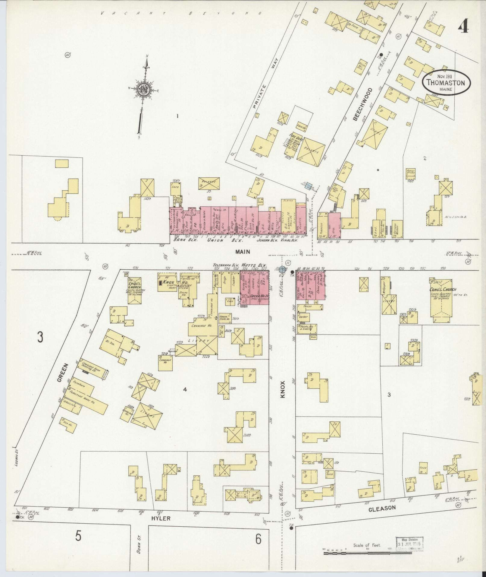 Sanborn Fire Insurance Map from Thomaston, Knox County, Maine (1911), Sheet #0004 - Complete Map Set gallery image, historic Sanborn map, vintage wall art, Maine Maine