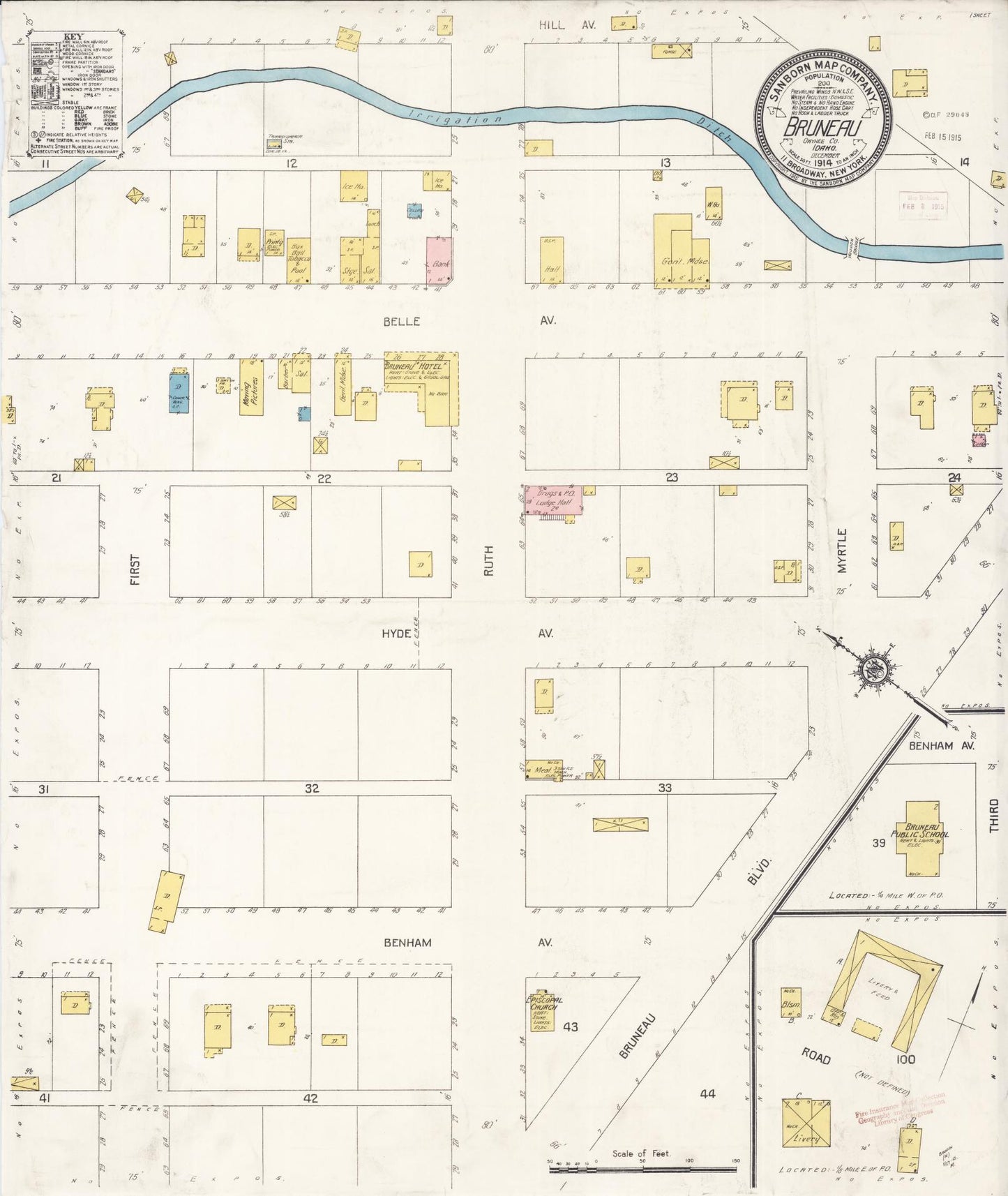 Sanborn Fire Insurance Map from Bruneau, Owyhee County, Idaho (1914), Sheet #0001 - Historic Sanborn Fire Insurance Map Print, vintage old map wall art, antique decor, genealogy gift, Idaho Idaho map