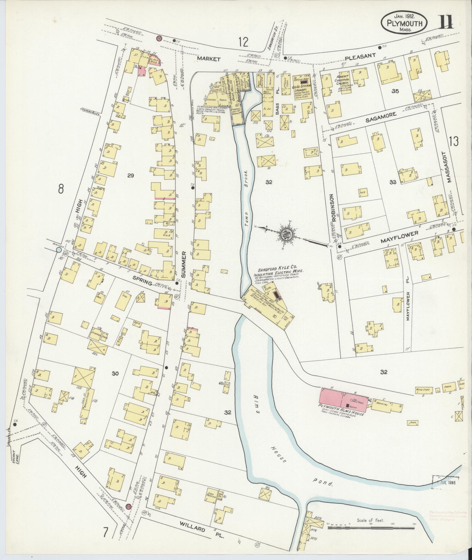 Sanborn Fire Insurance Map from Plymouth, Plymouth County, Massachusetts (1912), Sheet #0011 - Complete Map Set gallery image, historic Sanborn map, vintage wall art, Massachusetts Massachusetts
