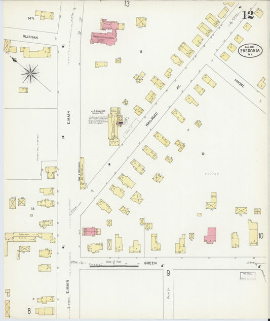 Sanborn Fire Insurance Map from Fredonia, Chautauqua County, New York (1907), Sheet #0012 - Historic Sanborn Fire Insurance Map Print, vintage old map wall art, antique decor, genealogy gift, New York New York map