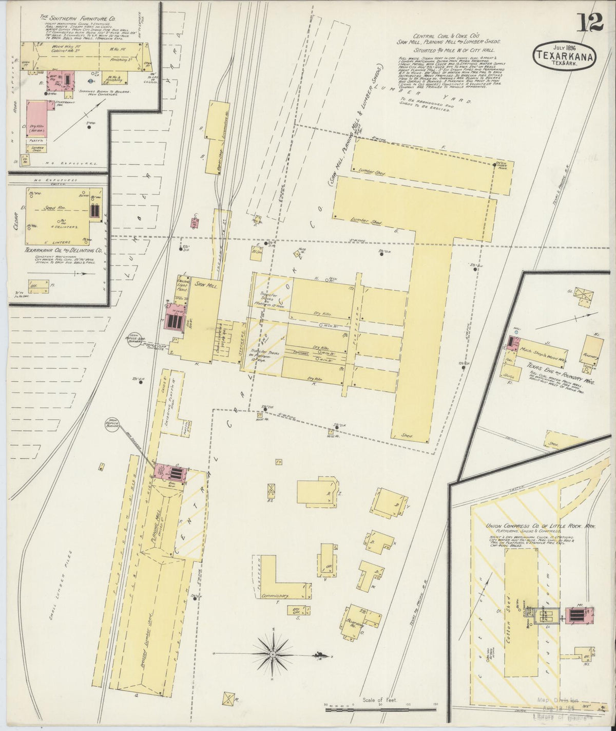 Sanborn Fire Insurance Map from Texarkana, Bowie County, Texas (1896), Sheet #0012 - Complete Map Set gallery image, historic Sanborn map, vintage wall art, Texas Texas