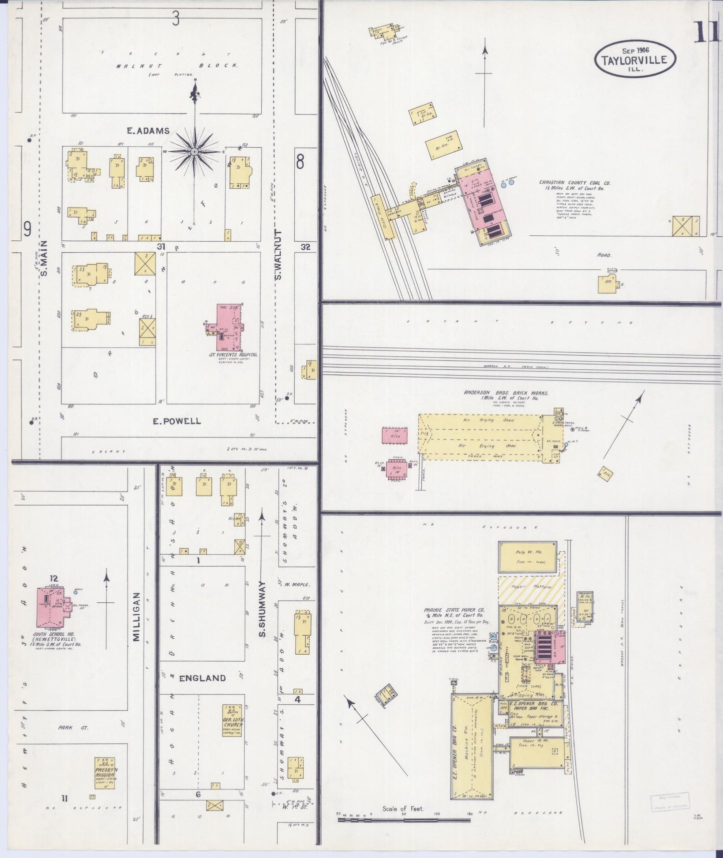 Sanborn Fire Insurance Map from Taylorville, Christian County, Illinois (1906), Sheet #0011 - Complete Map Set gallery image, historic Sanborn map, vintage wall art, Illinois Illinois