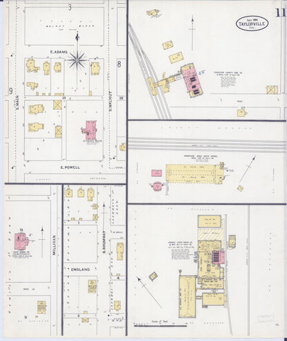 Sanborn Fire Insurance Map from Taylorville, Christian County, Illinois (1906), Sheet #0011 - Complete Map Set gallery image, historic Sanborn map, vintage wall art, Illinois Illinois