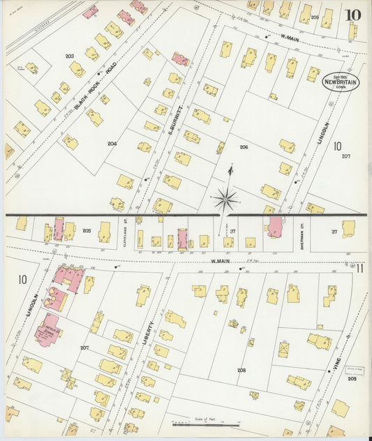 Sanborn Fire Insurance Map from New Britain, Hartford County, Connecticut (1901), Sheet #0010 - Historic Sanborn Fire Insurance Map Print, vintage old map wall art, antique decor, genealogy gift, Connecticut Connecticut map