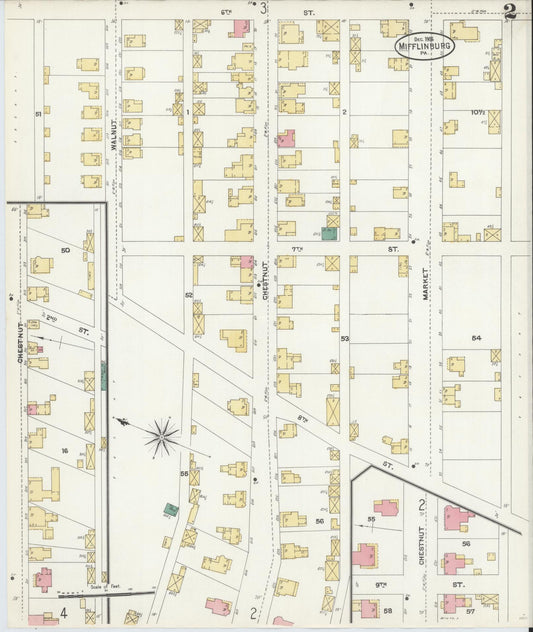Sanborn Fire Insurance Map from Mifflinburg, Union County, Pennsylvania (1906), Sheet #0002 - Historic Sanborn Fire Insurance Map Print, vintage old map wall art, antique decor, genealogy gift, Pennsylvania Pennsylvania map