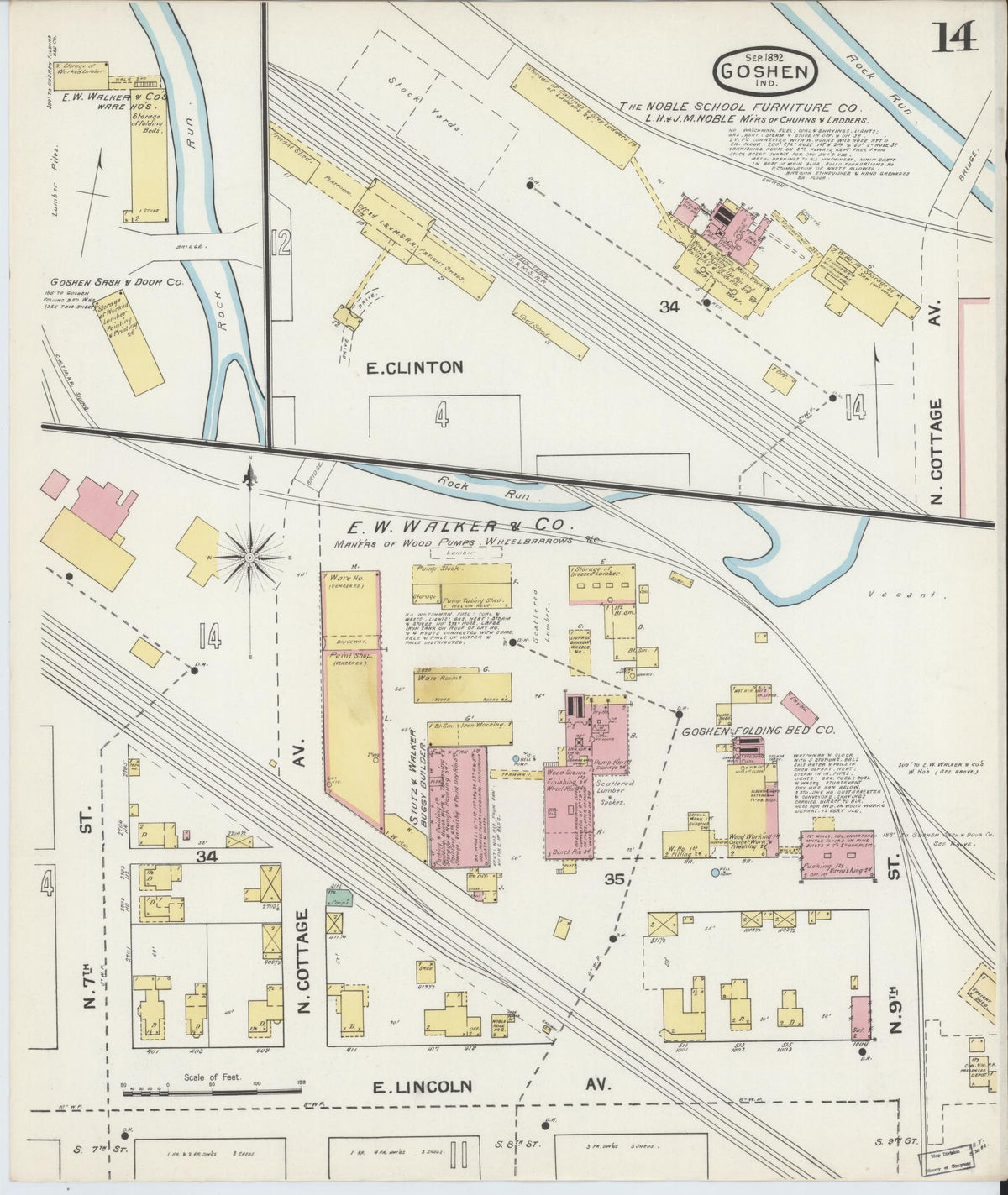 Sanborn Fire Insurance Map from Goshen, Elkhart County, Indiana (1892), Sheet #0014 - Historic Sanborn Fire Insurance Map Print, vintage old map wall art, antique decor, genealogy gift, Indiana Indiana map