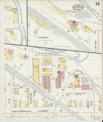 Sanborn Fire Insurance Map from Goshen, Elkhart County, Indiana (1892), Sheet #0014 - Historic Sanborn Fire Insurance Map Print, vintage old map wall art, antique decor, genealogy gift, Indiana Indiana map