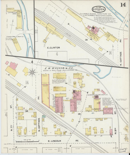 Sanborn Fire Insurance Map from Goshen, Elkhart County, Indiana (1892), Sheet #0014 - Historic Sanborn Fire Insurance Map Print, vintage old map wall art, antique decor, genealogy gift, Indiana Indiana map
