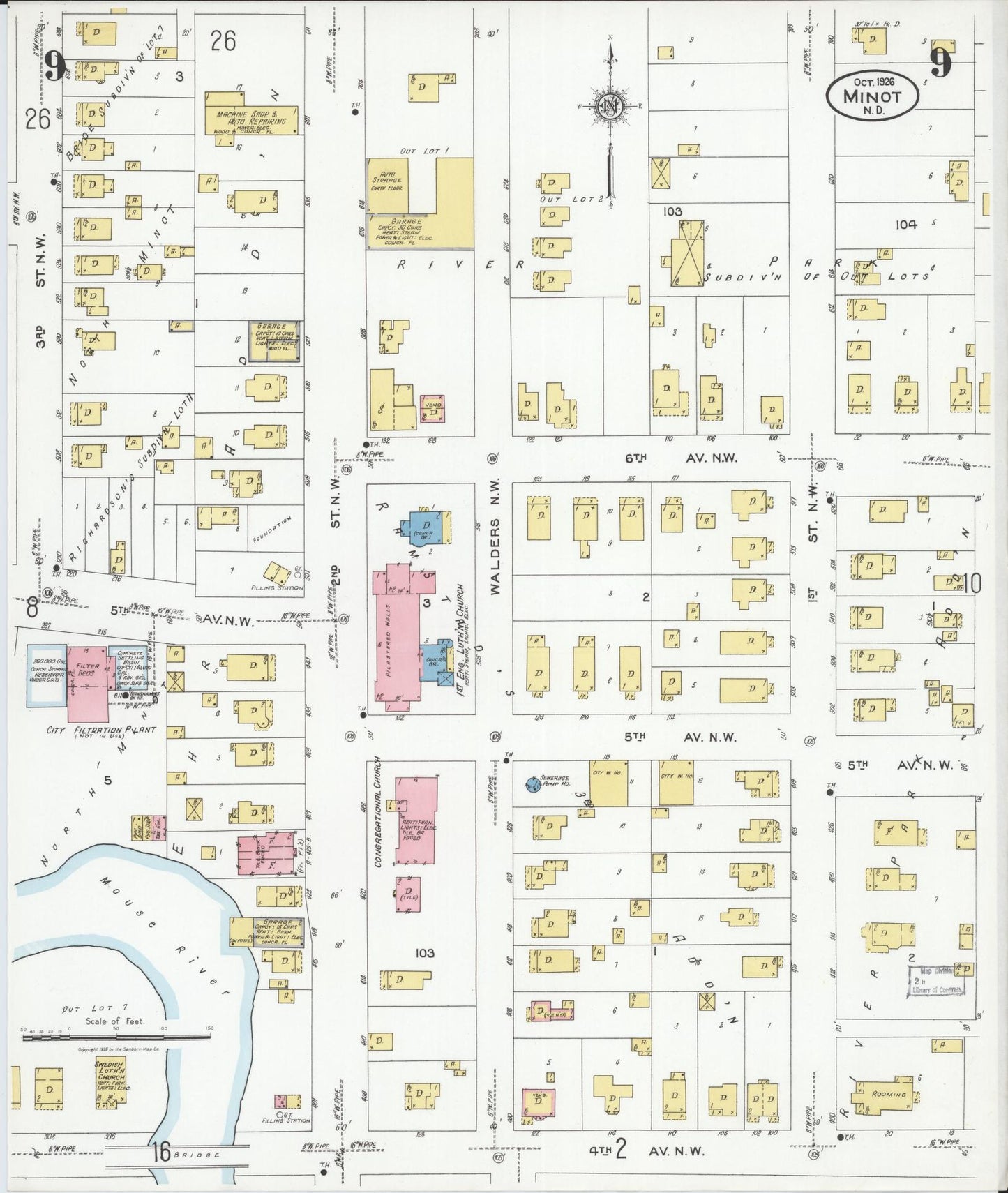 Sanborn Fire Insurance Map from Minot, Ward County, North Dakota (1926), Sheet #0009 - Complete Map Set gallery image, historic Sanborn map, vintage wall art, North Dakota North Dakota