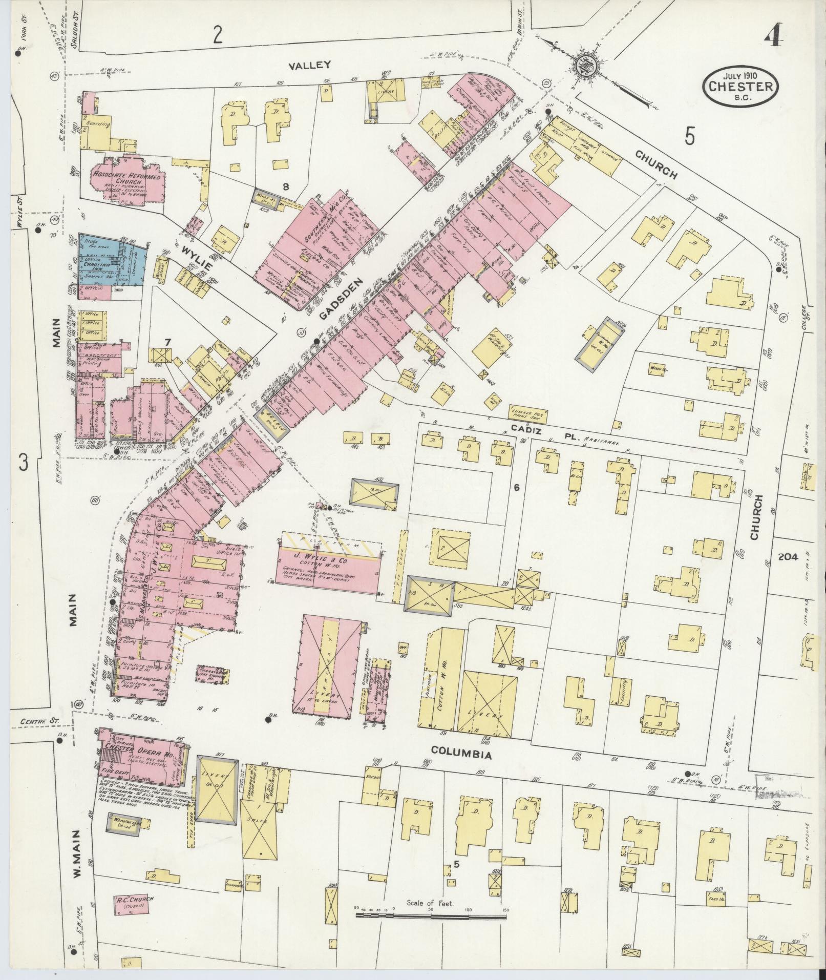 Sanborn Fire Insurance Map from Chester, Chester County, South Carolina (1910), Sheet #0004 - Complete Map Set gallery image, historic Sanborn map, vintage wall art, South Carolina South Carolina