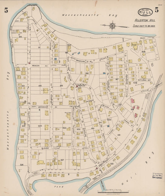 Sanborn Fire Insurance Map from Hull, Plymouth County, Massachusetts (1922), Sheet #0005 - Historic Sanborn Fire Insurance Map Print, vintage old map wall art, antique decor, genealogy gift, Massachusetts Massachusetts map
