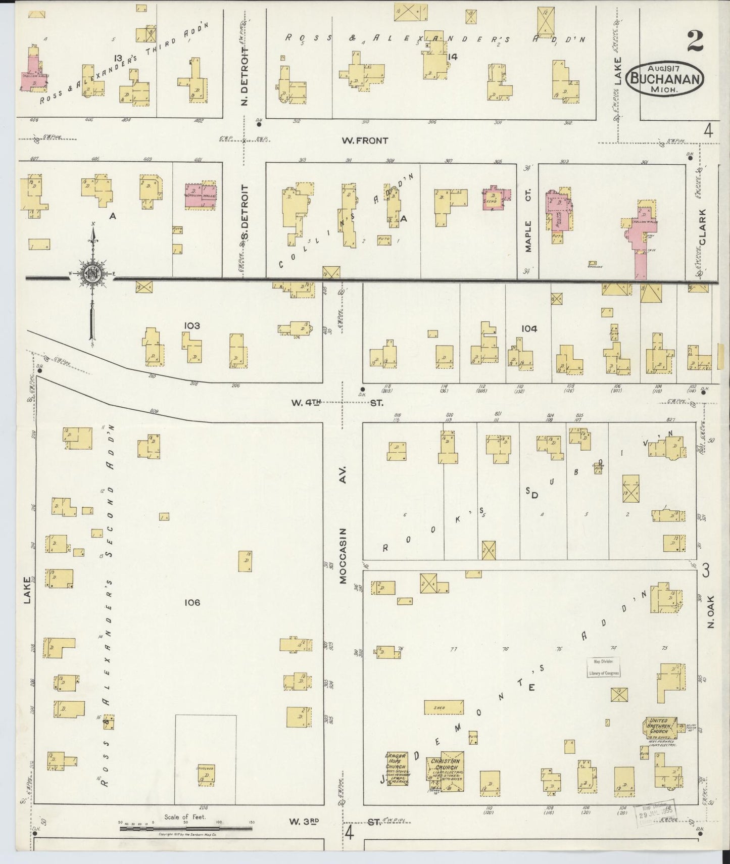 Sanborn Fire Insurance Map from Buchanan, Berrien County, Michigan (1917), Sheet #0002 - Historic Sanborn Fire Insurance Map Print, vintage old map wall art, antique decor, genealogy gift, Michigan Michigan map