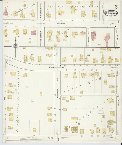 Sanborn Fire Insurance Map from Buchanan, Berrien County, Michigan (1917), Sheet #0002 - Historic Sanborn Fire Insurance Map Print, vintage old map wall art, antique decor, genealogy gift, Michigan Michigan map