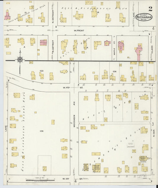 Sanborn Fire Insurance Map from Buchanan, Berrien County, Michigan (1917), Sheet #0002 - Historic Sanborn Fire Insurance Map Print, vintage old map wall art, antique decor, genealogy gift, Michigan Michigan map