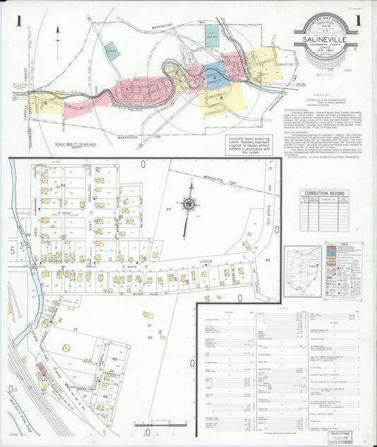 Sanborn Fire Insurance Map from Salineville, Columbiana County, Ohio (1947), Sheet #0001 - Historic Sanborn Fire Insurance Map Print, vintage old map wall art, antique decor, genealogy gift, Ohio Ohio map