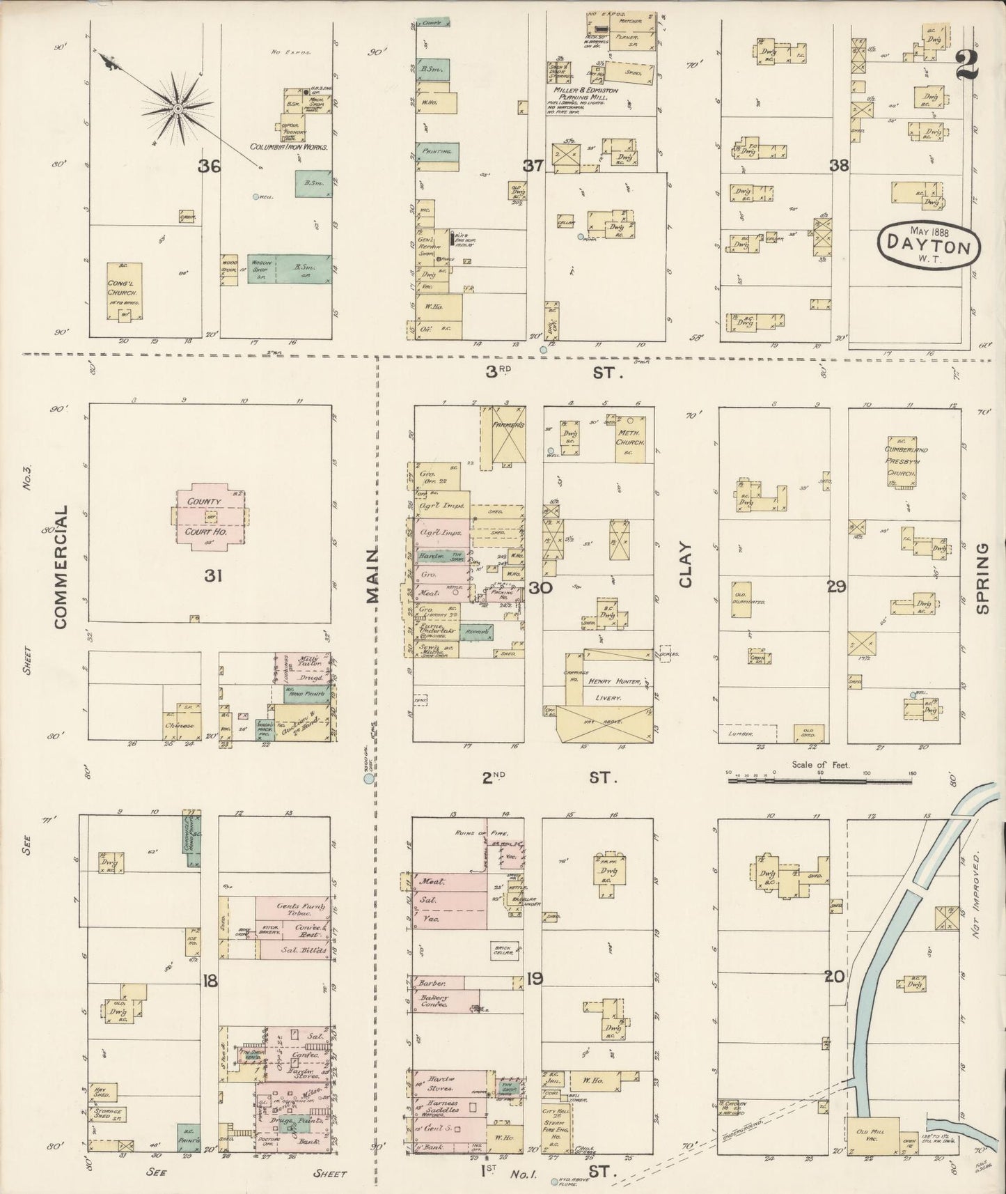 Sanborn Fire Insurance Map from Dayton, Columbia County, Washington (1888), Sheet #0002 - Complete Map Set gallery image, historic Sanborn map, vintage wall art, Washington Washington