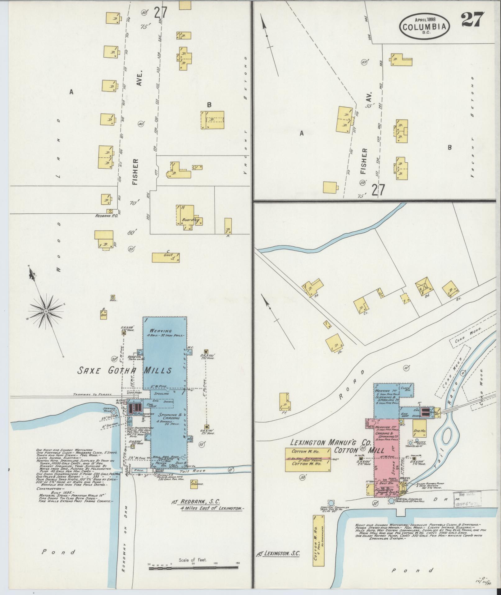 Sanborn Fire Insurance Map from Columbia, Richland County, South Carolina (1898), Sheet #0027 - Complete Map Set gallery image, historic Sanborn map, vintage wall art, South Carolina South Carolina