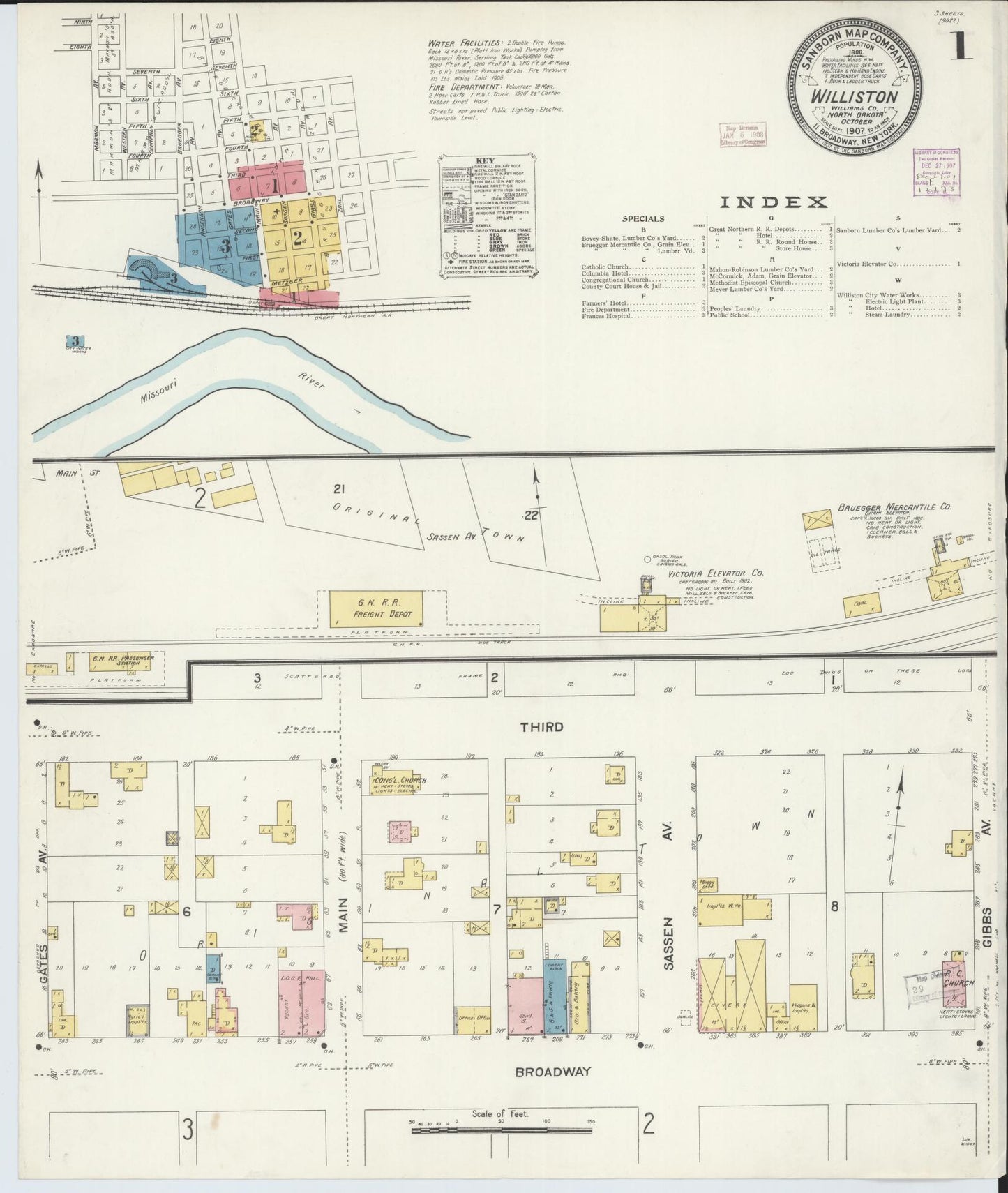 Sanborn Fire Insurance Map from Williston, Williams County, North Dakota. (1907) – Historic Sanborn Fire Insurance Map Print