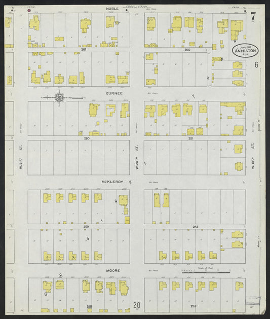 Sanborn Fire Insurance Map from Anniston, Calhoun County, Alabama (1910), Sheet #0007 - Historic Sanborn Fire Insurance Map Print, vintage old map wall art, antique decor, genealogy gift, Alabama Alabama map