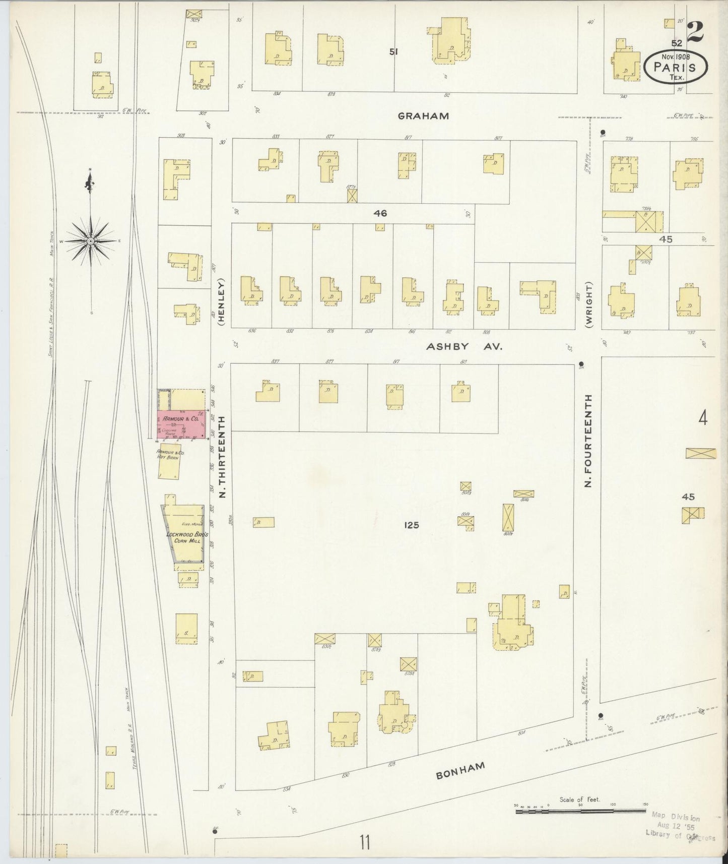 Sanborn Fire Insurance Map from Paris, Lamar County, Texas (1908), Sheet #0002 - Complete Map Set gallery image, historic Sanborn map, vintage wall art, Texas Texas