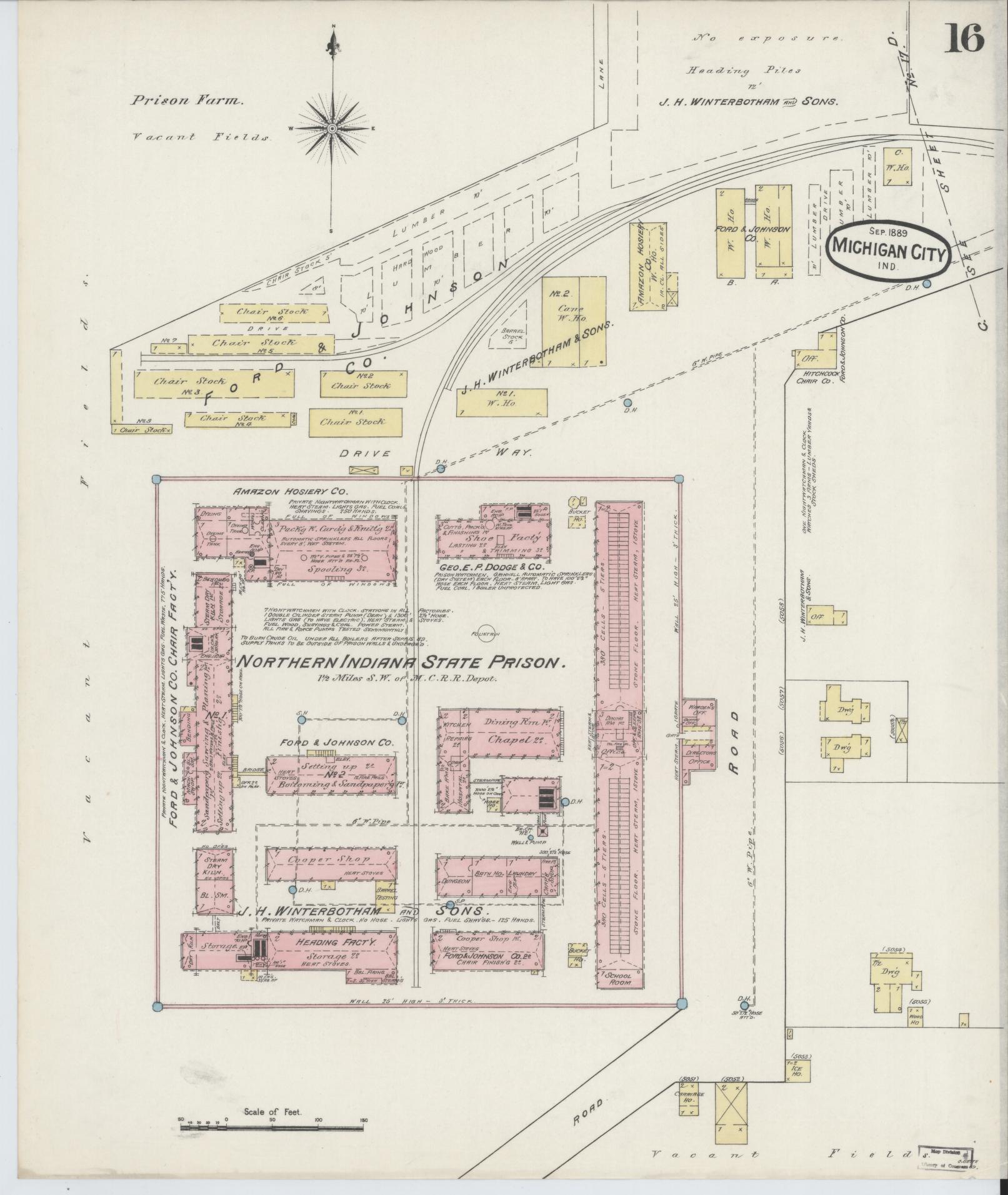 Sanborn Fire Insurance Map from Michigan City, La Porte County, Indiana (1889), Sheet #0016 - Historic Sanborn Fire Insurance Map Print, vintage old map wall art, antique decor, genealogy gift, Michigan Michigan map