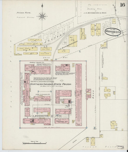 Sanborn Fire Insurance Map from Michigan City, La Porte County, Indiana (1889), Sheet #0016 - Historic Sanborn Fire Insurance Map Print, vintage old map wall art, antique decor, genealogy gift, Michigan Michigan map