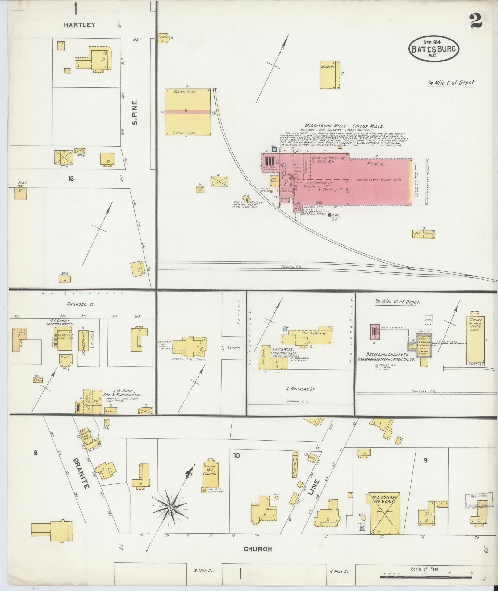 Sanborn Fire Insurance Map from Batesburg, Lexington And Saluda Counties, South Carolina (1904), Sheet #0002 - Historic Sanborn Fire Insurance Map Print, vintage old map wall art, antique decor, genealogy gift, South Carolina South Carolina map