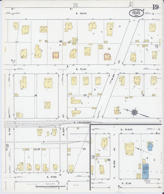 Sanborn Fire Insurance Map from Hope, Hempstead County, Arkansas (1919), Sheet #0019 - Historic Sanborn Fire Insurance Map Print, vintage old map wall art, antique decor, genealogy gift, Arkansas Arkansas map