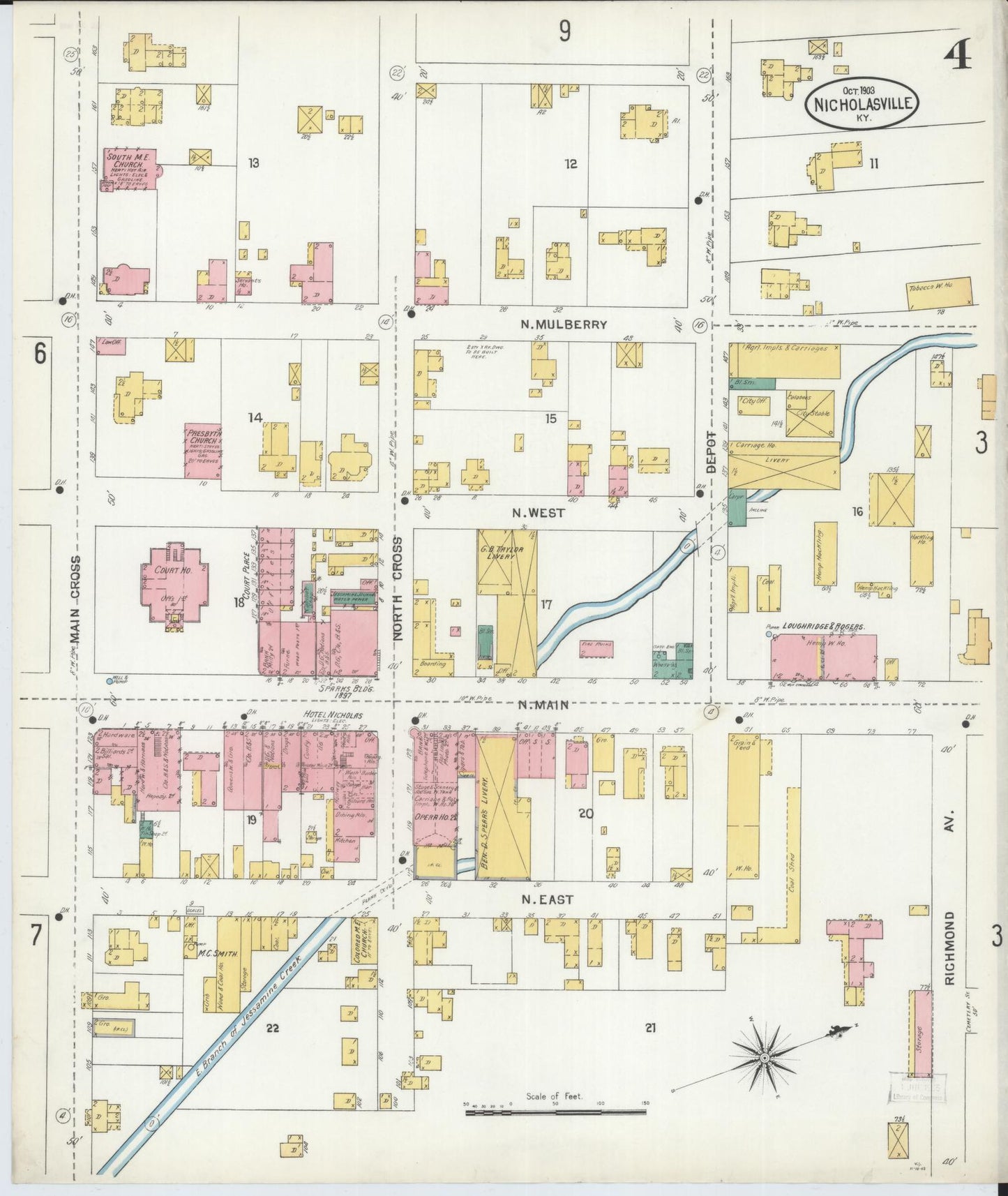 Sanborn Fire Insurance Map from Nicholasville, Jessamine County, Kentucky (1903), Sheet #0004 - Complete Map Set gallery image, historic Sanborn map, vintage wall art, Kentucky Kentucky