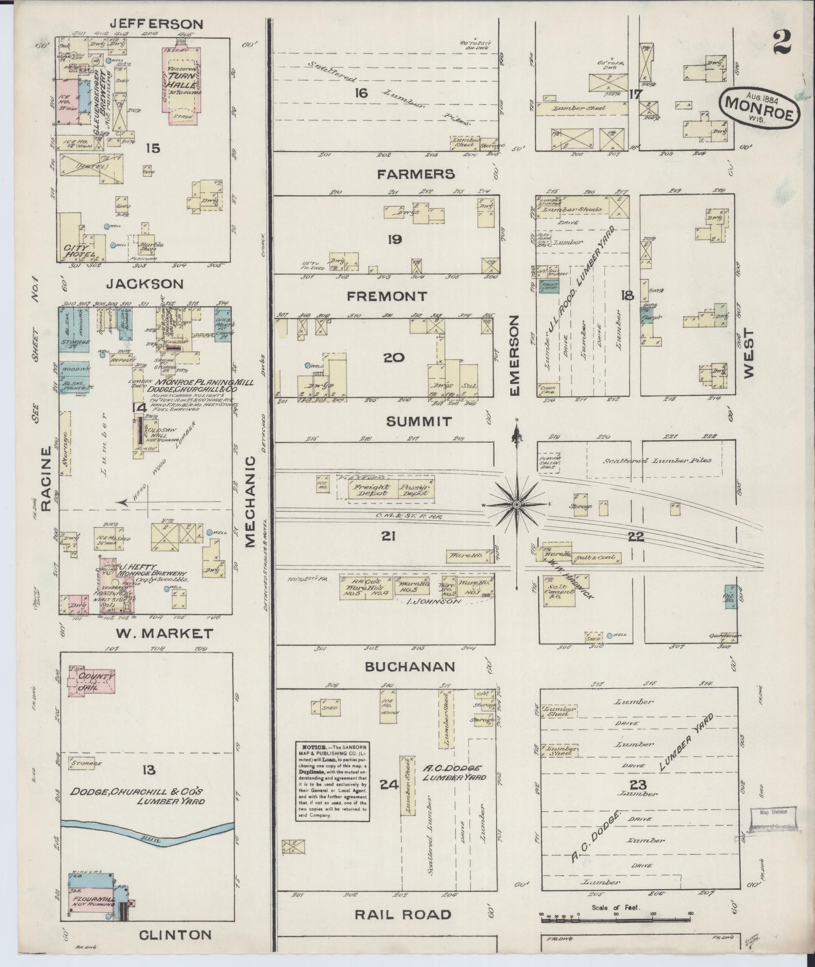 Sanborn Fire Insurance Map from Monroe, Green County, Wisconsin (1884), Sheet #0002 - Complete Map Set gallery image, historic Sanborn map, vintage wall art, Wisconsin Wisconsin