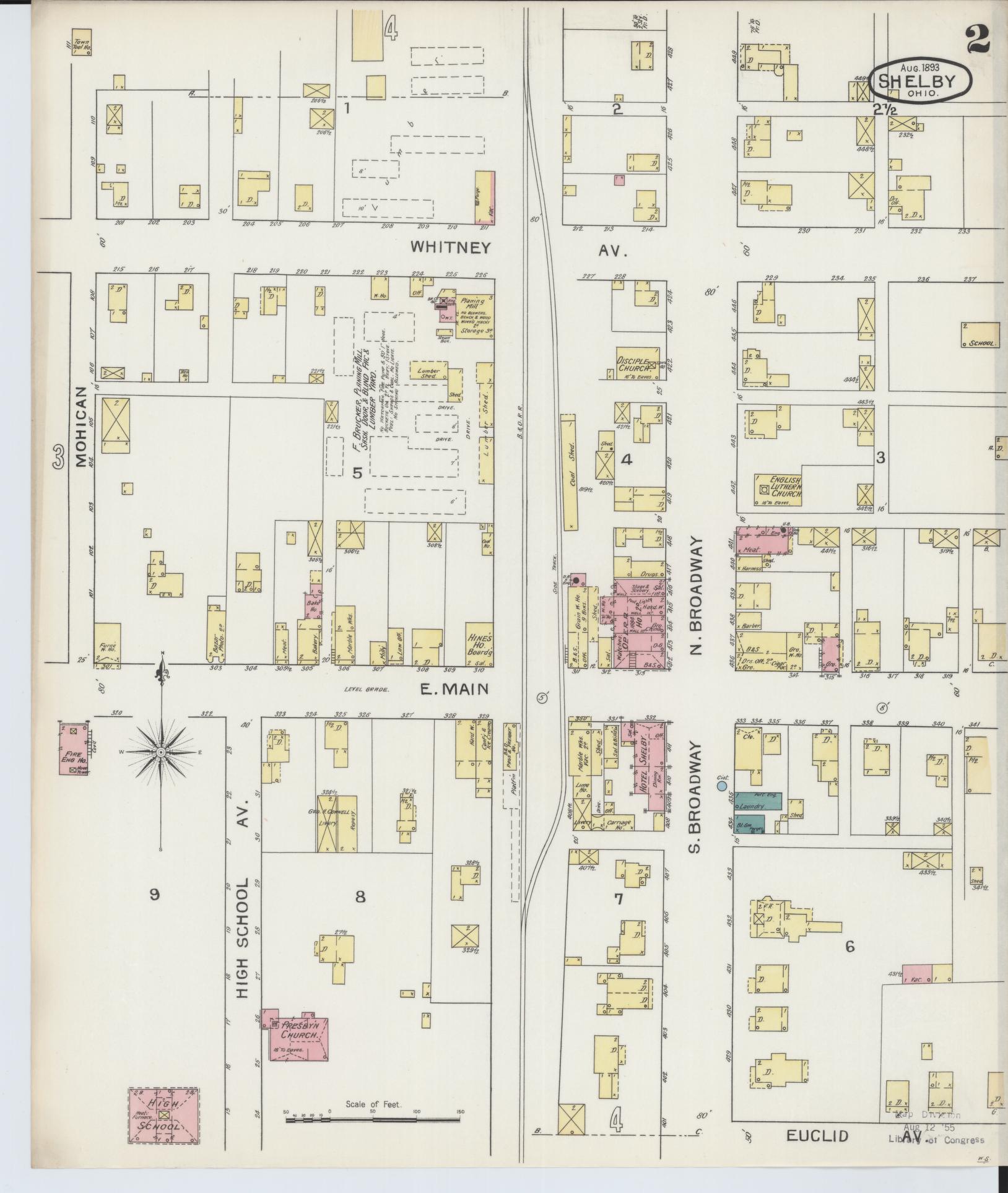 Sanborn Fire Insurance Map from Shelby, Richland County, Ohio (1893), Sheet #0002 - Complete Map Set gallery image, historic Sanborn map, vintage wall art, Ohio Ohio