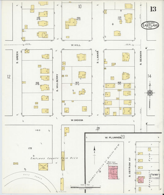 Sanborn Fire Insurance Map from Eastland, Eastland County, Texas (1920), Sheet #0013 - Historic Sanborn Fire Insurance Map Print, vintage old map wall art, antique decor, genealogy gift, Texas Texas map