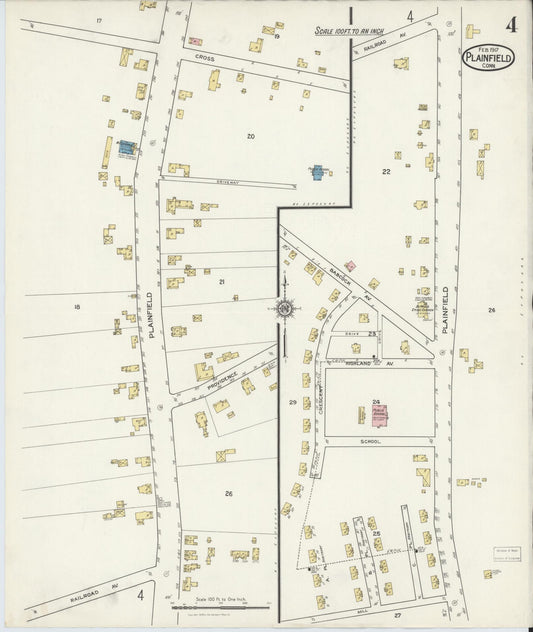 Sanborn Fire Insurance Map from Plainfield, Windham County, Connecticut (1917), Sheet #0004 - Historic Sanborn Fire Insurance Map Print, vintage old map wall art, antique decor, genealogy gift, Connecticut Connecticut map