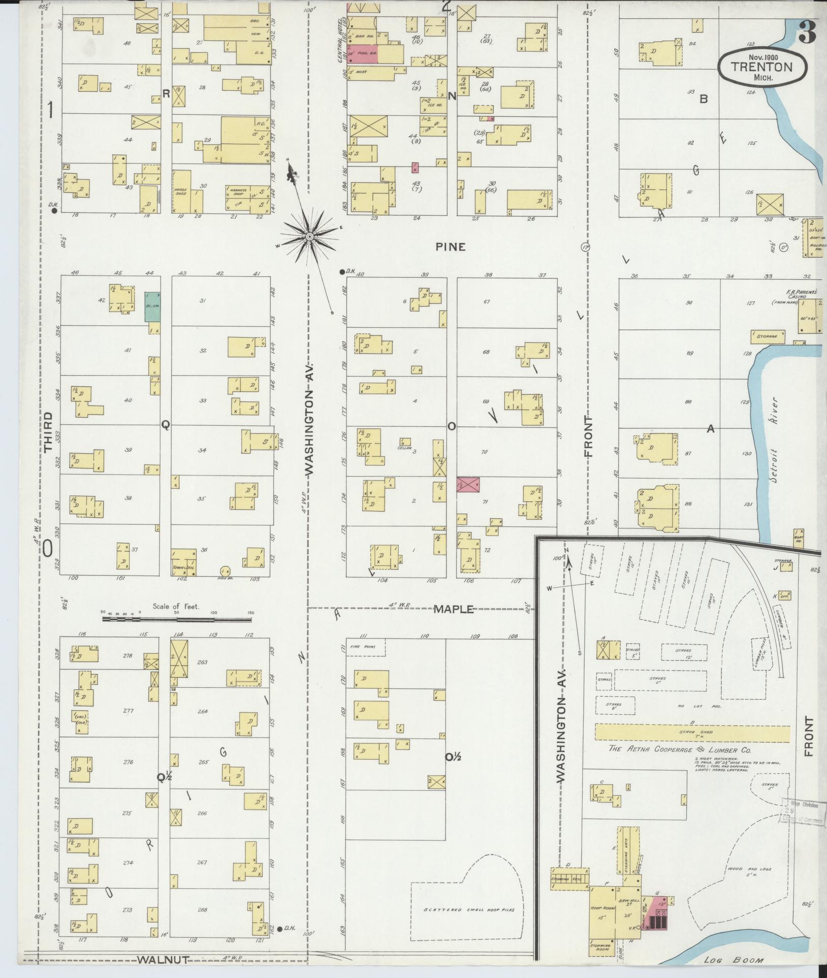 Sanborn Fire Insurance Map from Trenton, Wayne County, Michigan (1900), Sheet #0003 - Complete Map Set gallery image, historic Sanborn map, vintage wall art, Michigan Michigan