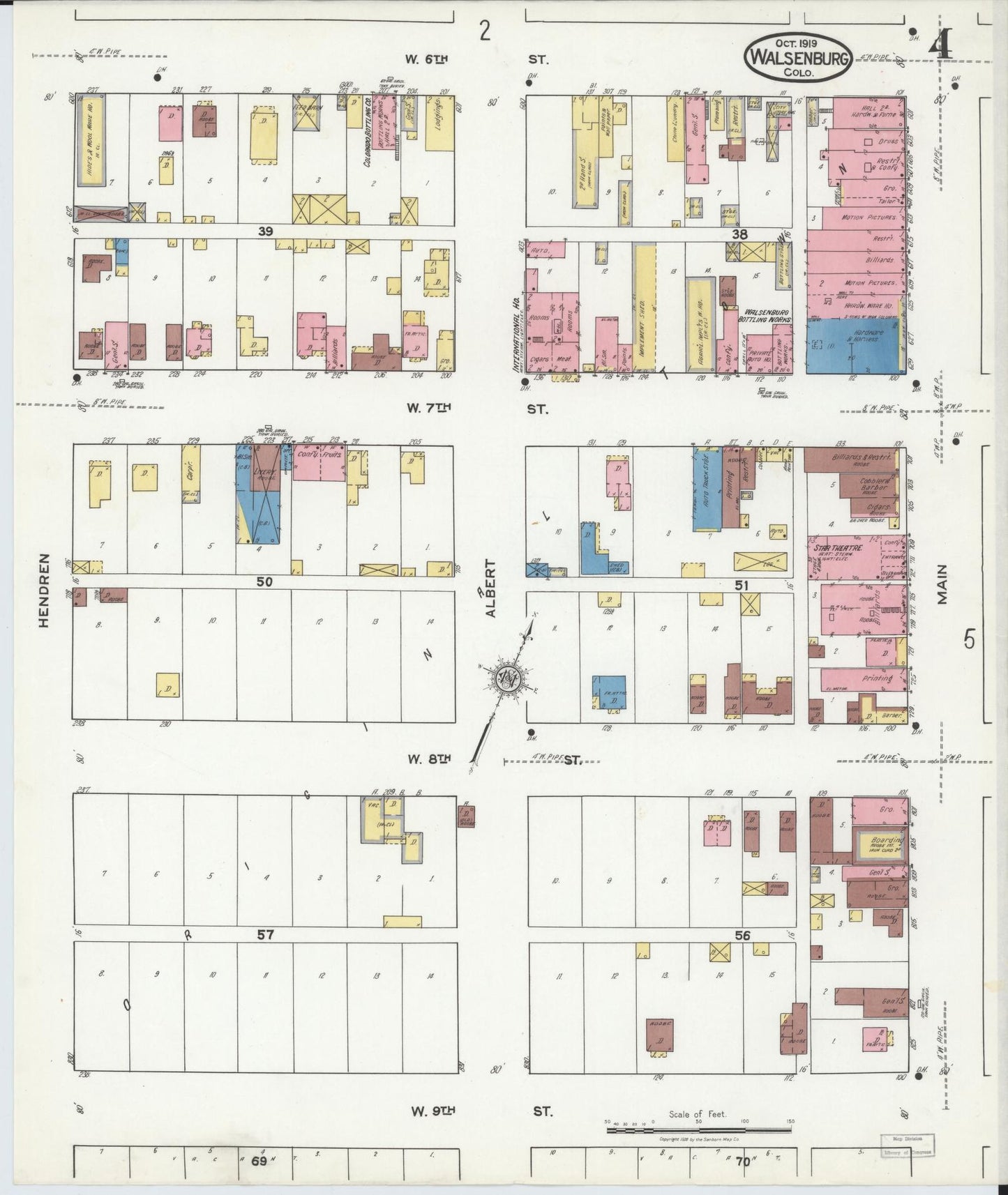 Sanborn Fire Insurance Map from Walsenburg, Huerfano County, Colorado (1919), Sheet #0004 - Complete Map Set gallery image, historic Sanborn map, vintage wall art, Colorado Colorado