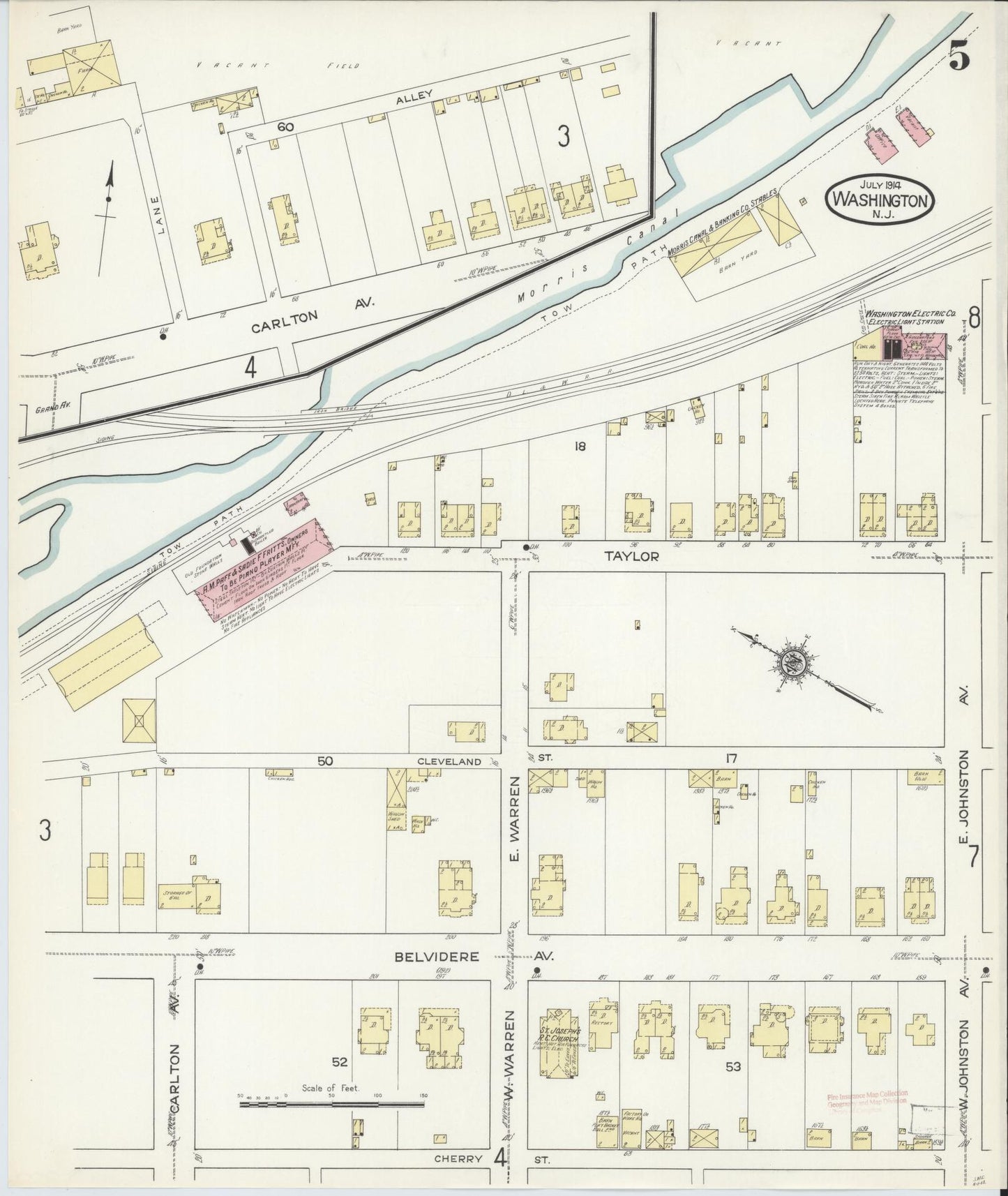 Sanborn Fire Insurance Map from Washington, Warren County, New Jersey (1914), Sheet #0005 - Historic Sanborn Fire Insurance Map Print, vintage old map wall art, antique decor, genealogy gift, Washington Washington map