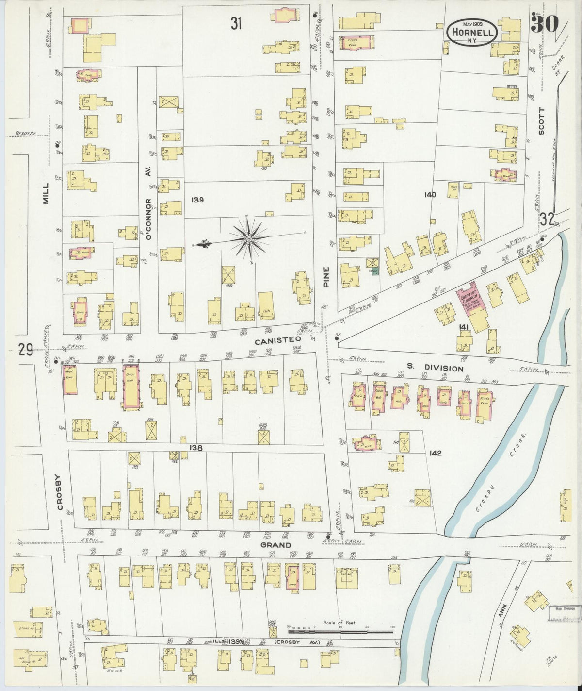 Sanborn Fire Insurance Map from Hornell, Steuben County, New York (1909), Sheet #0030 - Complete Map Set gallery image, historic Sanborn map, vintage wall art, New York New York