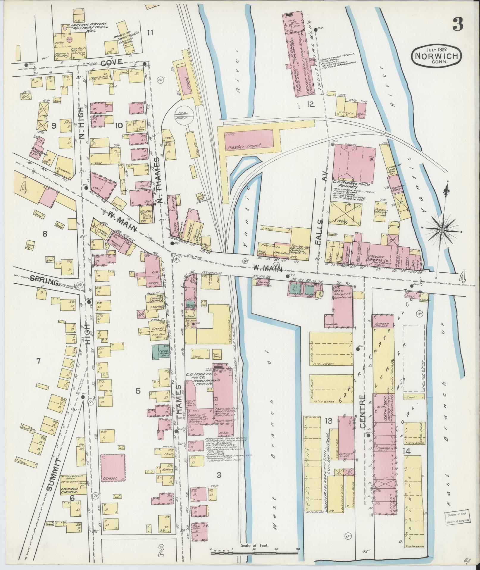 Sanborn Fire Insurance Map from Norwich, New London County, Connecticut (1892), Sheet #0003 - Historic Sanborn Fire Insurance Map Print, vintage old map wall art, antique decor, genealogy gift, Connecticut Connecticut map