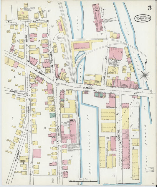 Sanborn Fire Insurance Map from Norwich, New London County, Connecticut (1892), Sheet #0003 - Historic Sanborn Fire Insurance Map Print, vintage old map wall art, antique decor, genealogy gift, Connecticut Connecticut map