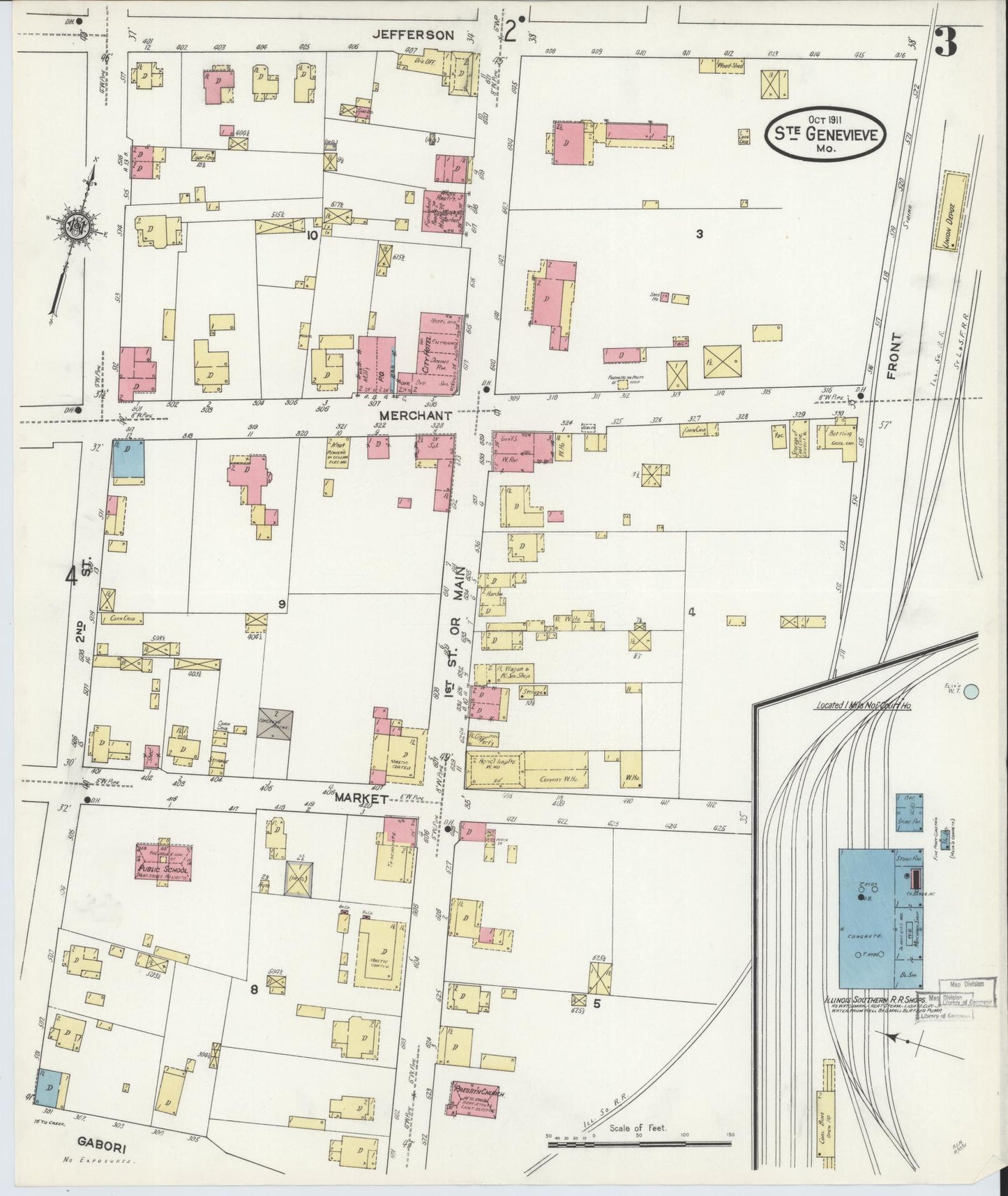 Sanborn Fire Insurance Map from Sainte Genevieve, Saint Genevieve County, Missouri (1911), Sheet #0003 - Historic Sanborn Fire Insurance Map Print, vintage old map wall art, antique decor, genealogy gift, Missouri Missouri map