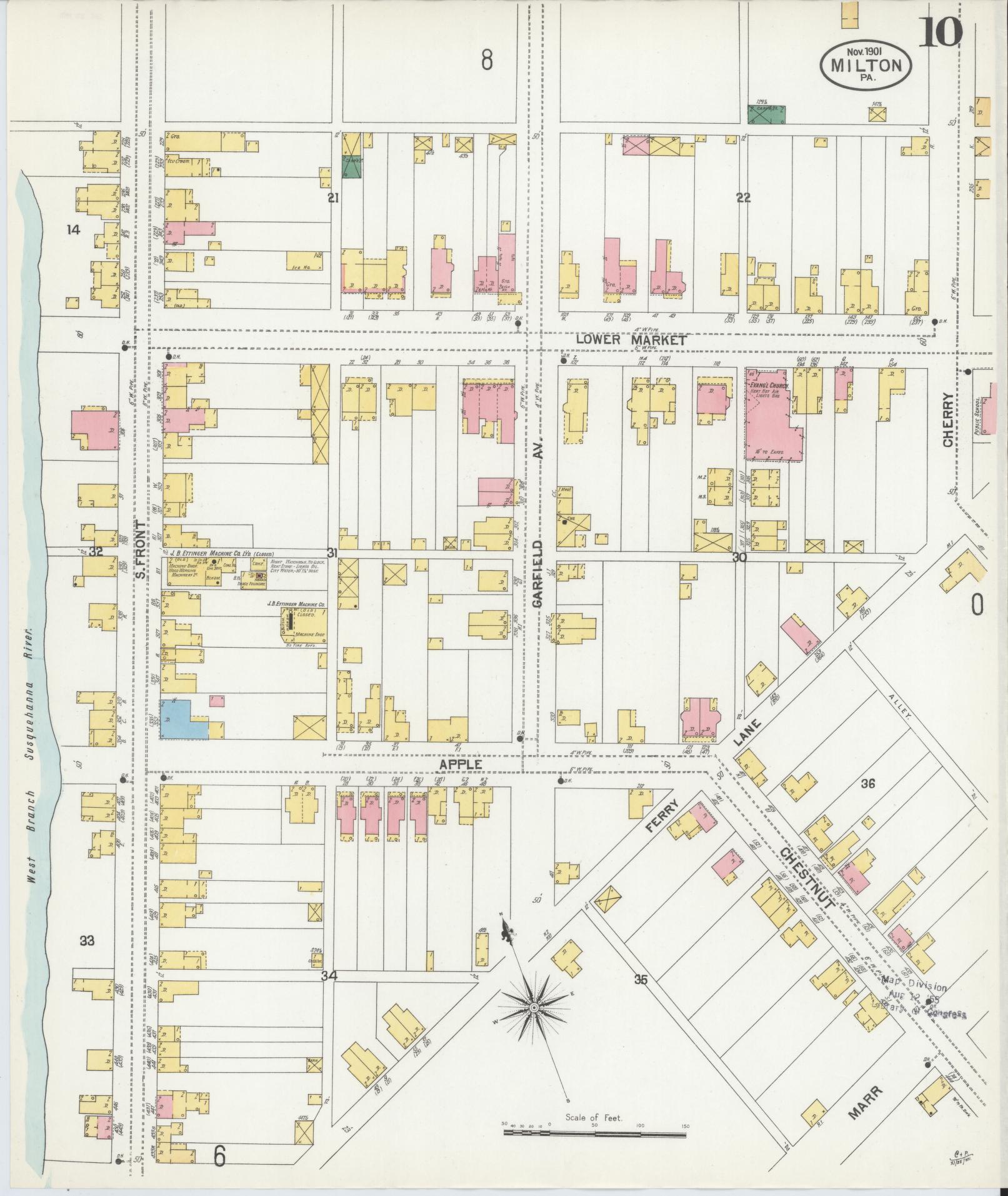 Sanborn Fire Insurance Map from Milton, Northumberland County, Pennsylvania (1901), Sheet #0010 - Complete Map Set gallery image, historic Sanborn map, vintage wall art, Pennsylvania Pennsylvania