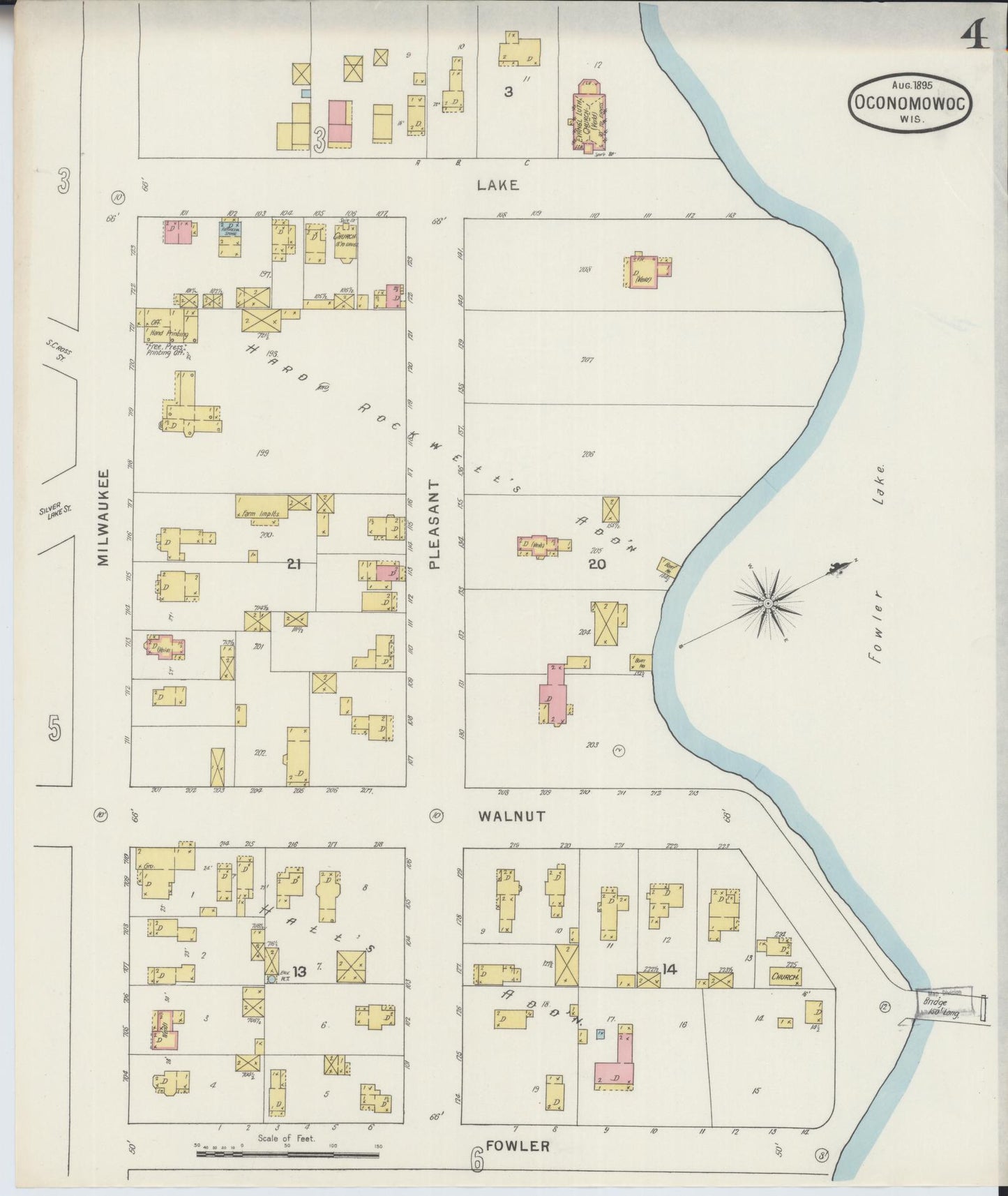 Sanborn Fire Insurance Map from Oconomowoc, Waukesha County, Wisconsin (1895), Sheet #0004 - Complete Map Set gallery image, historic Sanborn map, vintage wall art, Wisconsin Wisconsin