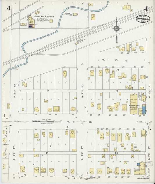 Sanborn Fire Insurance Map from Pawnee, Pawnee County, Oklahoma (1924), Sheet #0004 - Historic Sanborn Fire Insurance Map Print, vintage old map wall art, antique decor, genealogy gift, Oklahoma Oklahoma map
