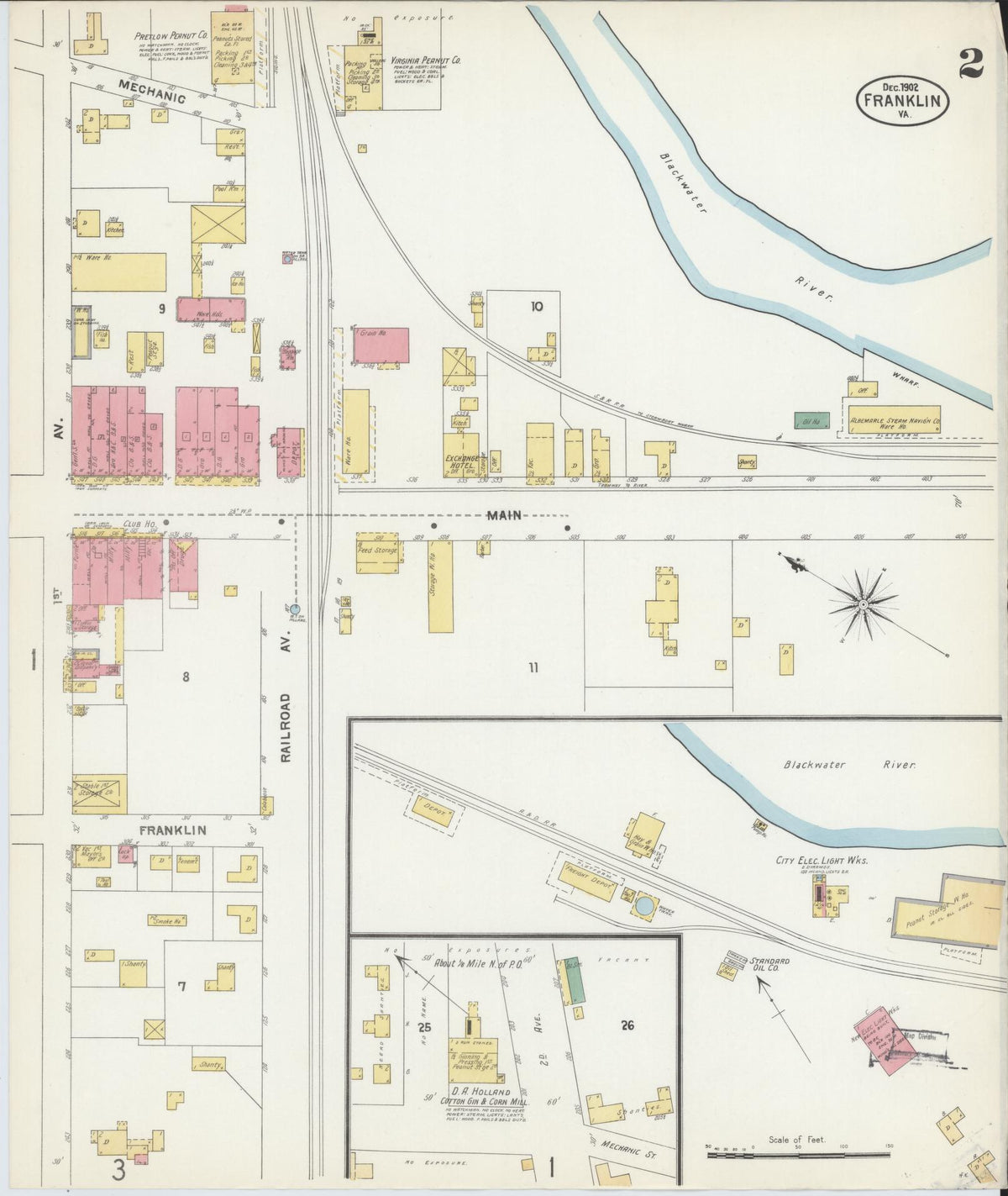 Sanborn Fire Insurance Map from Franklin, Independent Cities, Virginia (1902), Sheet #0002 - Historic Sanborn Fire Insurance Map Print, vintage old map wall art, antique decor, genealogy gift, Virginia Virginia map