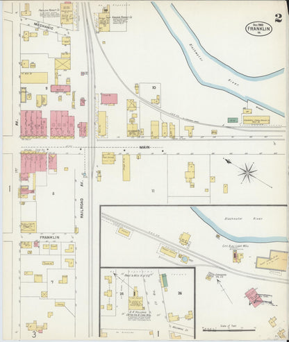 Sanborn Fire Insurance Map from Franklin, Independent Cities, Virginia (1902), Sheet #0002 - Historic Sanborn Fire Insurance Map Print, vintage old map wall art, antique decor, genealogy gift, Virginia Virginia map