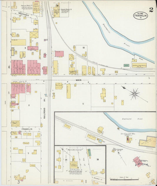 Sanborn Fire Insurance Map from Franklin, Independent Cities, Virginia (1902), Sheet #0002 - Historic Sanborn Fire Insurance Map Print, vintage old map wall art, antique decor, genealogy gift, Virginia Virginia map