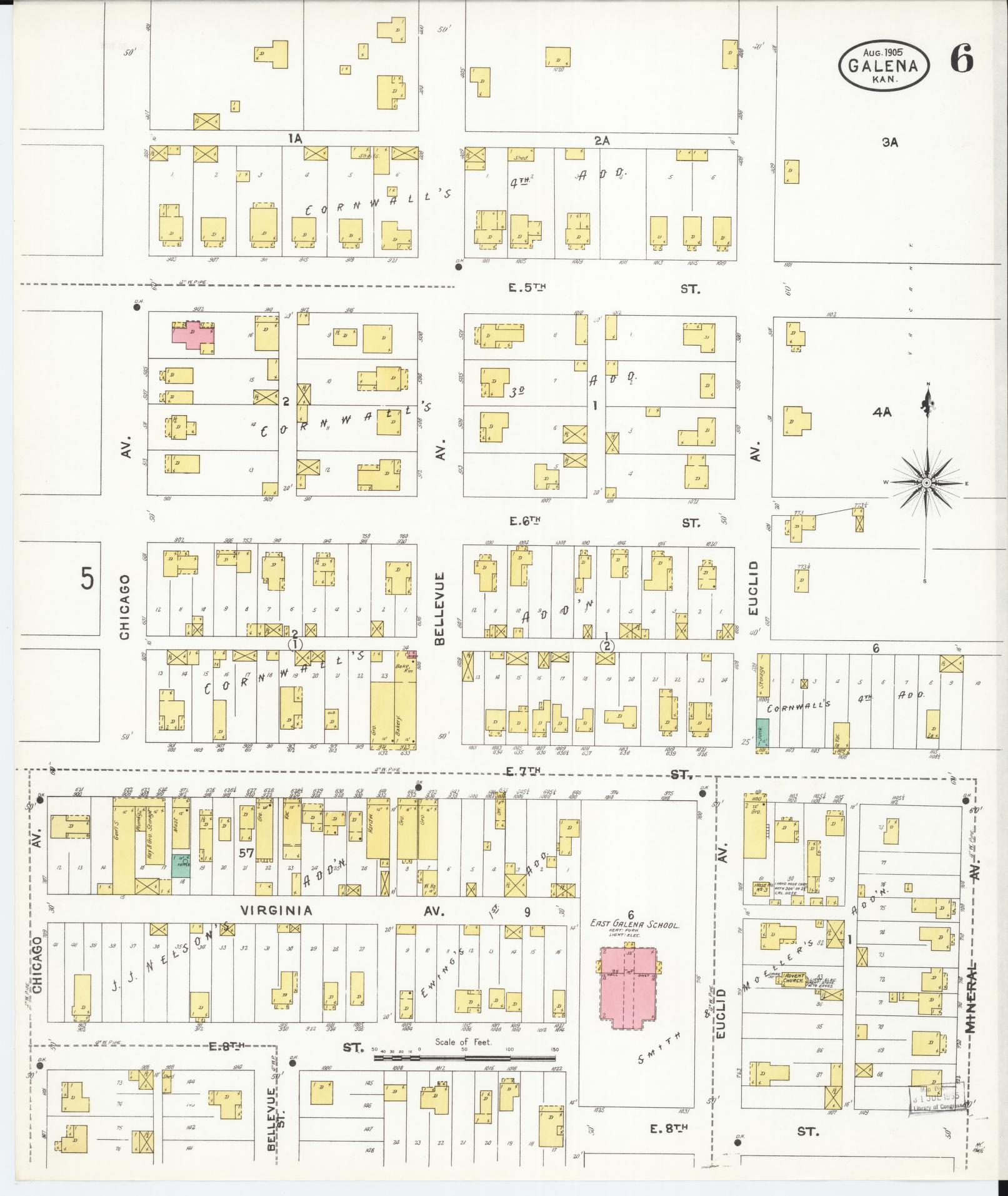 Sanborn Fire Insurance Map from Galena, Cherokee County, Kansas (1905), Sheet #0006 - Historic Sanborn Fire Insurance Map Print, vintage old map wall art, antique decor, genealogy gift, Kansas Kansas map