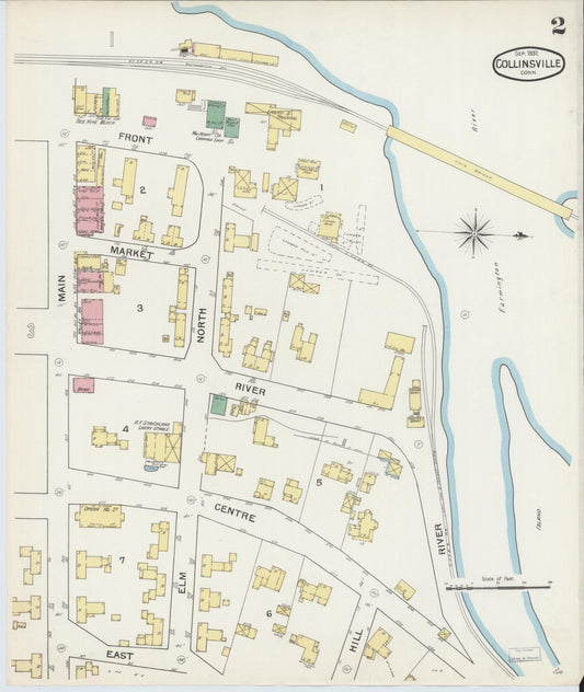 Sanborn Fire Insurance Map from Collinsville, Hartford County, Connecticut (1892), Sheet #0002 - Historic Sanborn Fire Insurance Map Print, vintage old map wall art, antique decor, genealogy gift, Connecticut Connecticut map