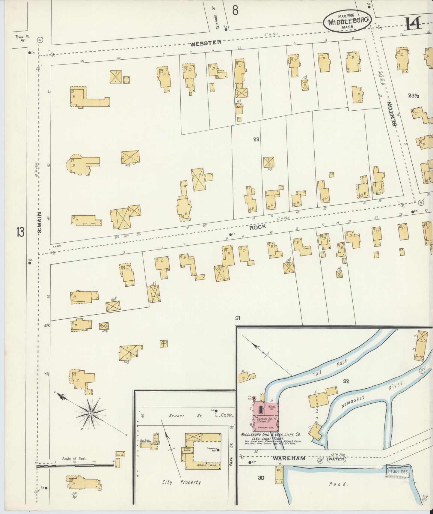 Sanborn Fire Insurance Map from Middleboro, Plymouth County, Massachusetts (1906), Sheet #0014 - Complete Map Set gallery image, historic Sanborn map, vintage wall art, Massachusetts Massachusetts